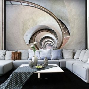 Fototapeta - White spiral stairs
